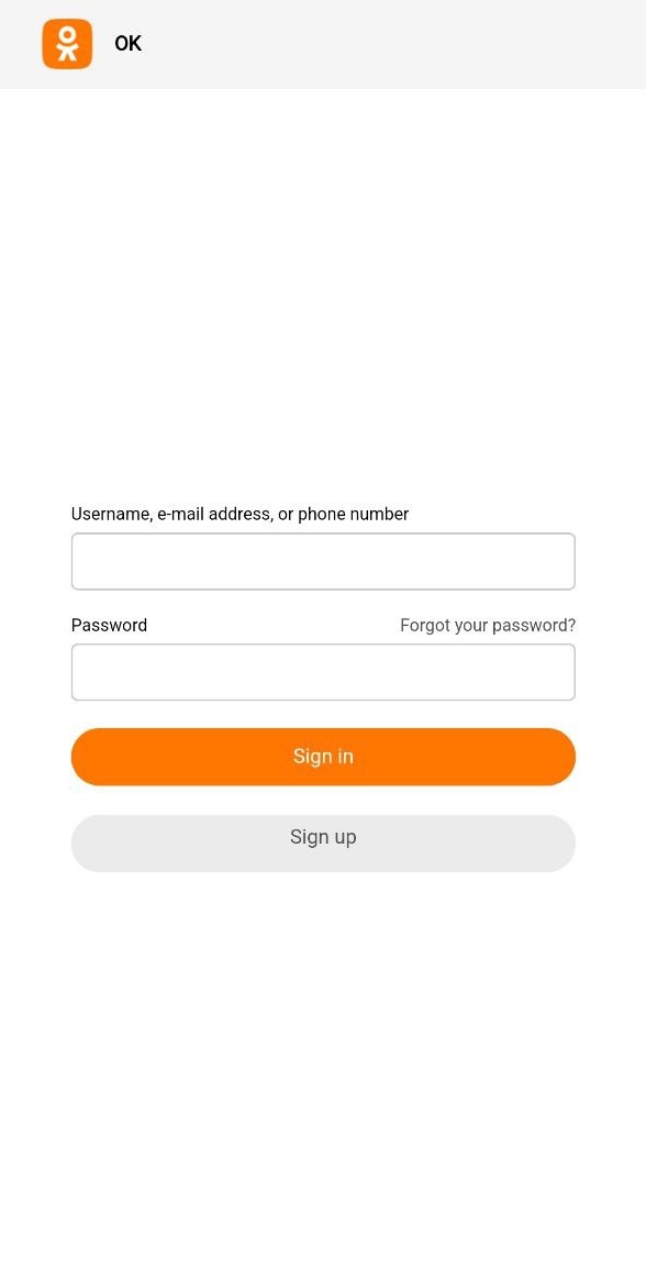 Example of a sign-in form using an Odnoklassniki account